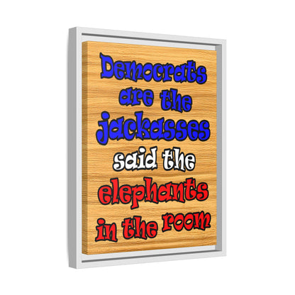 donkeys and elephants - framed canvas art (butterscotch wood finish)