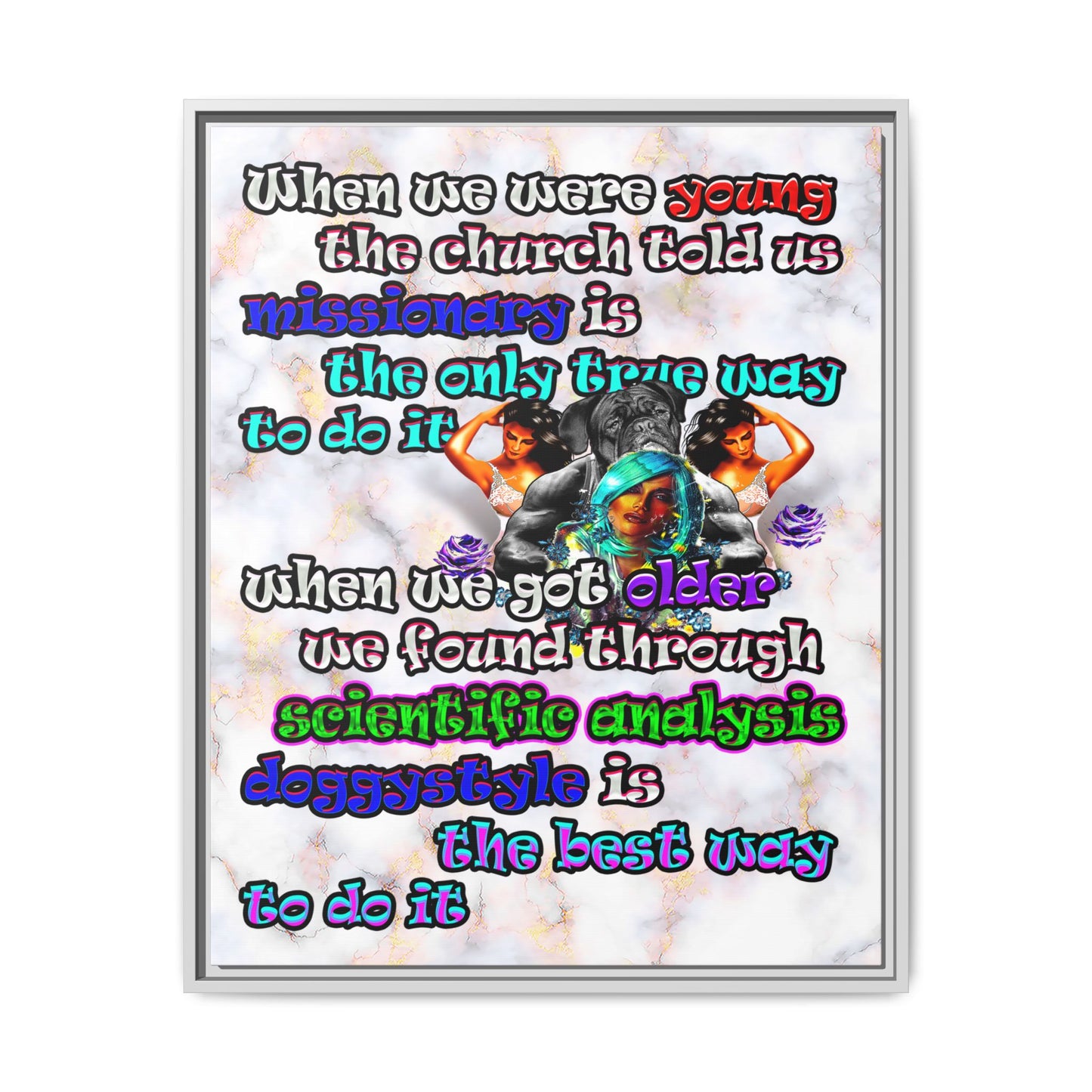 doggystyle - framed canvas art (white marble)