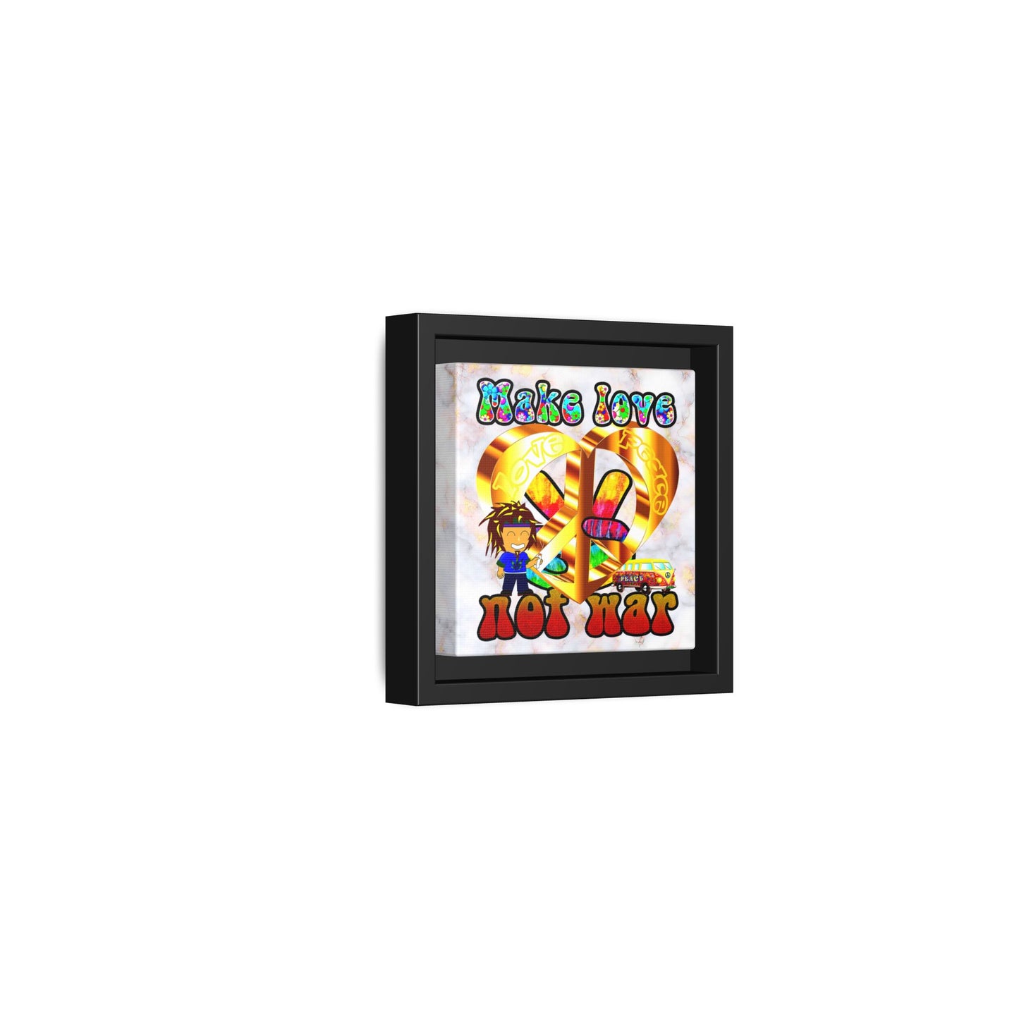 love peace - framed canvas art (white marble)
