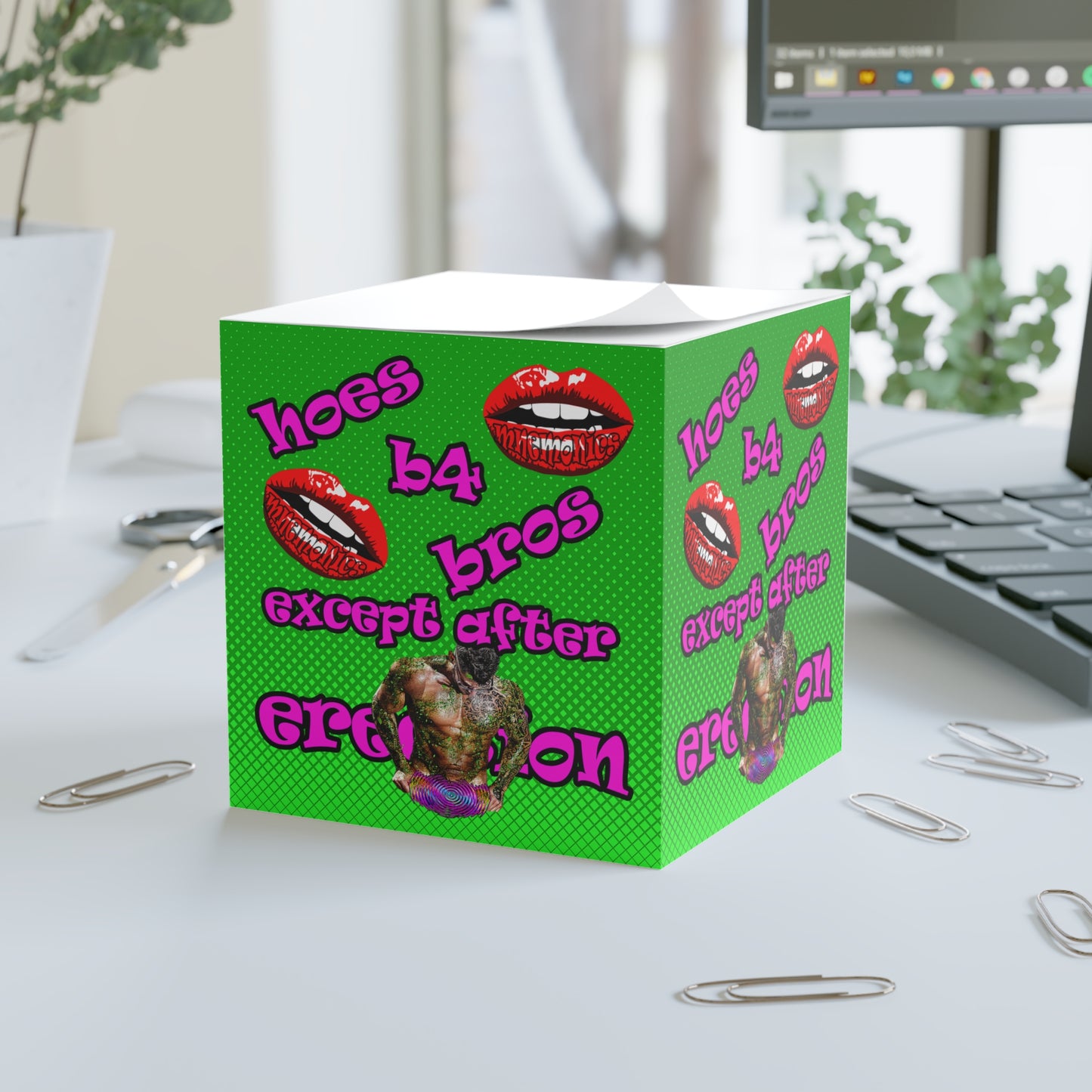 hoes b4 bros - note cube (logo green)
