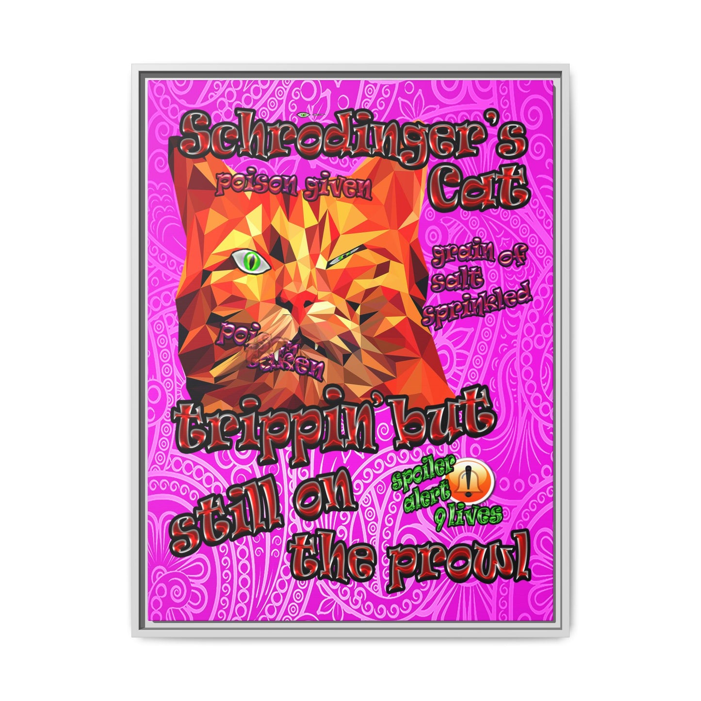 schrodinger's cat - framed canvas art (pink swirl)