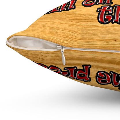 schrodinger's cat - Spun Polyester Square Pillow - (butterscotch wood finish)