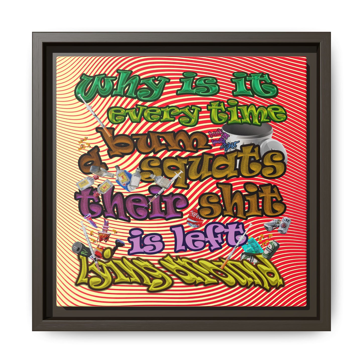the bum's shit - framed canvas art (yellow-orange wave)