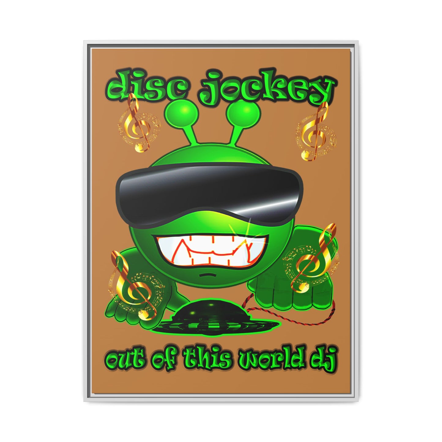 disc jockey - framed canvas art (light brown)