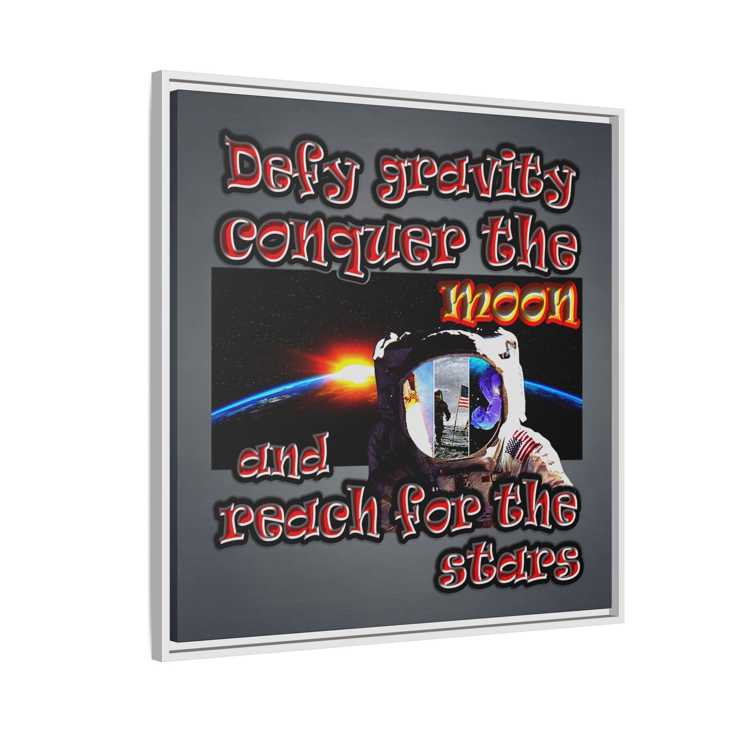 defy conquer reach - framed canvas art (grey-light grey)