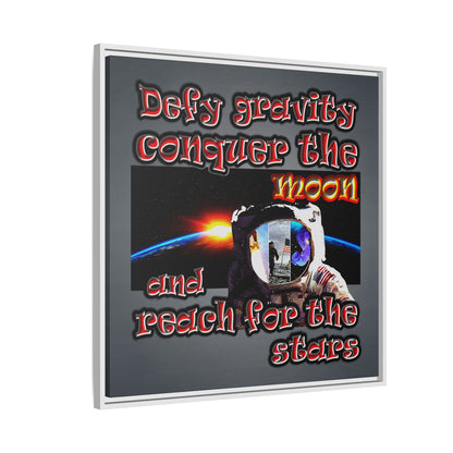 defy conquer reach - framed canvas art (grey-light grey)