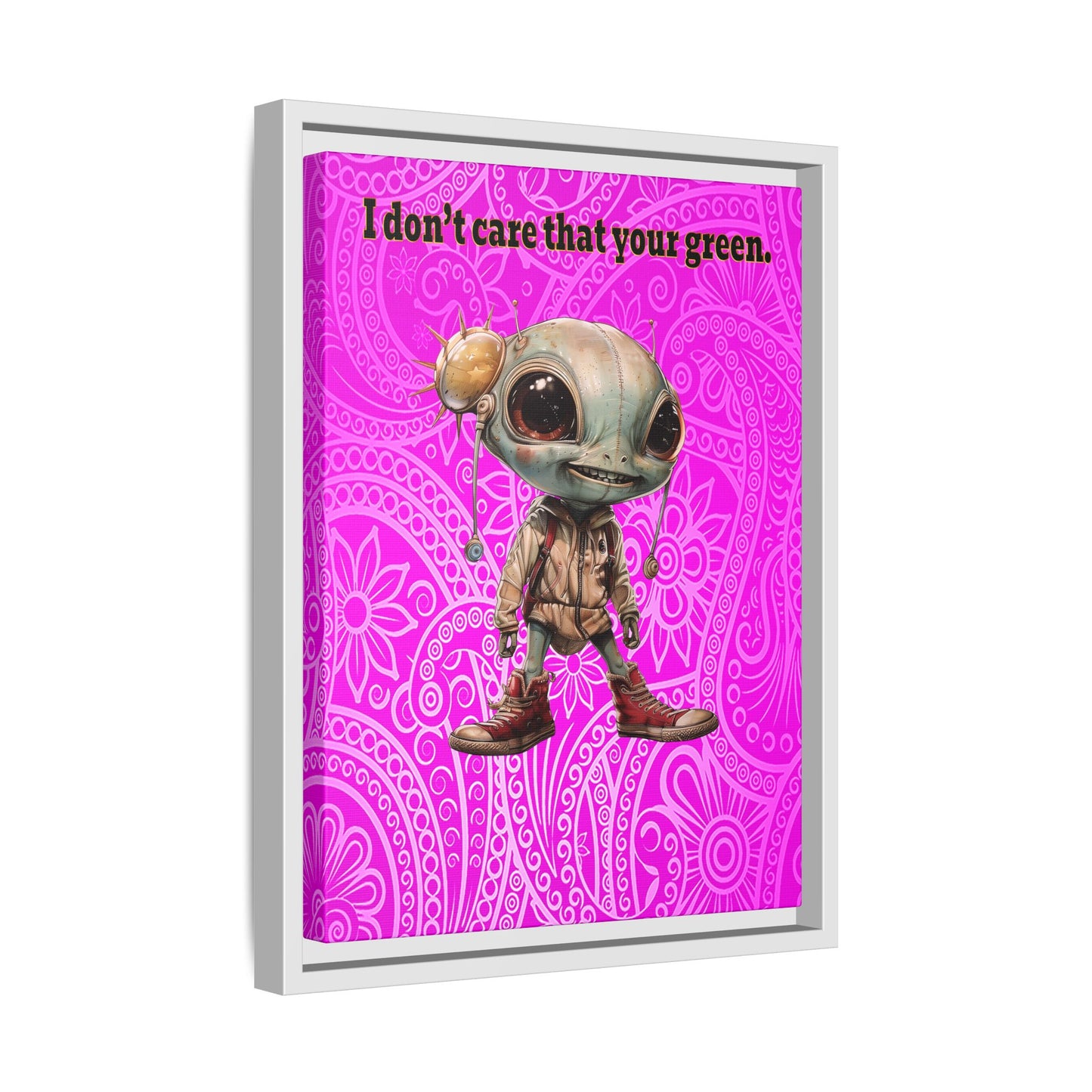 I don't care that your green - framed canvas art (pink swirl)