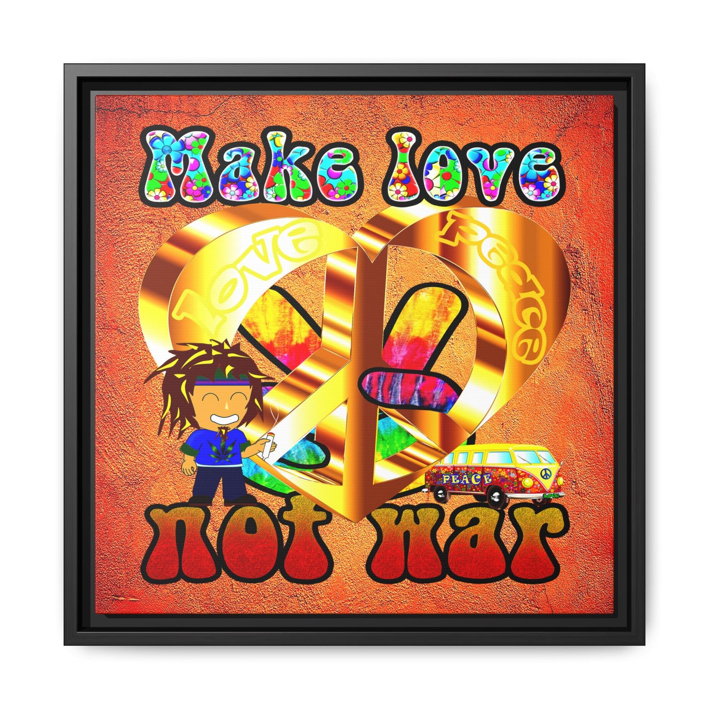love peace - framed canvas art (burnt orange)