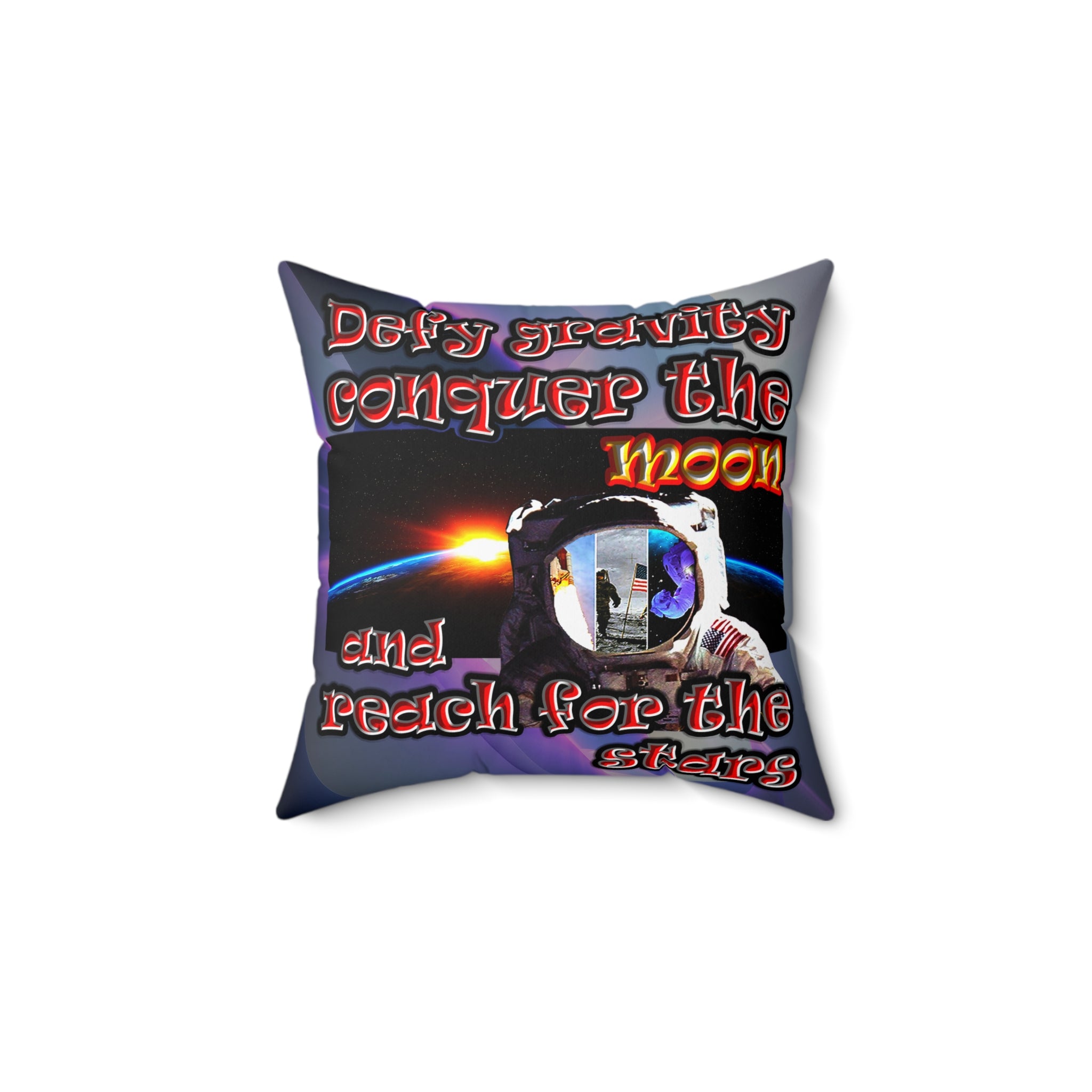 defy conquer reach - Spun Polyester Square Pillow - (grey-pink wave)