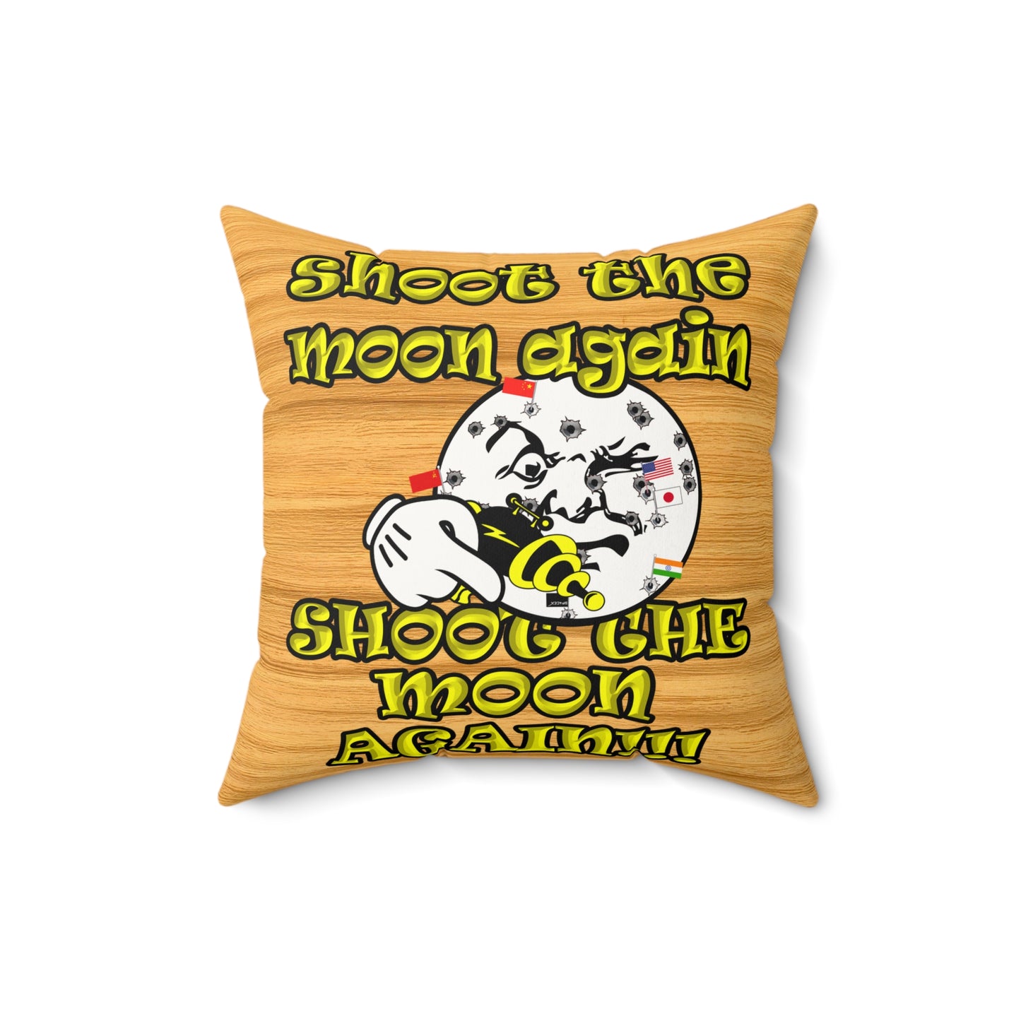 shoot the moon again - Faux Suede Square Pillow - (butterscotch wood finish)