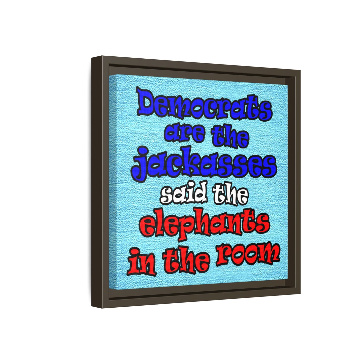donkeys and elephants - framed canvas art (faded blue)