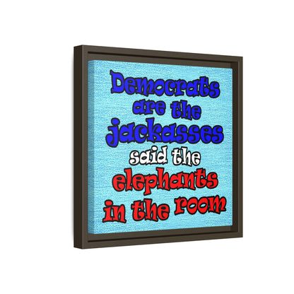 donkeys and elephants - framed canvas art (faded blue)