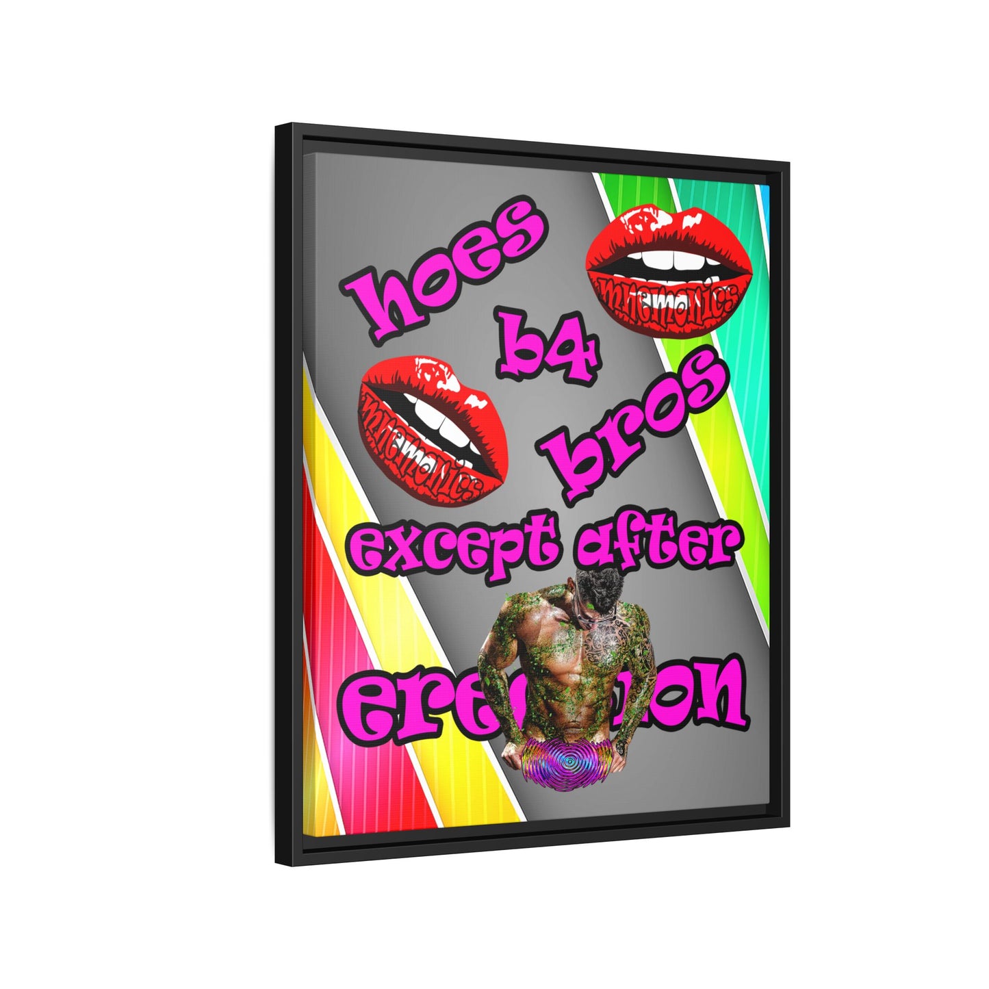 hoes b4 bros - framed canvas art (rainbow split)