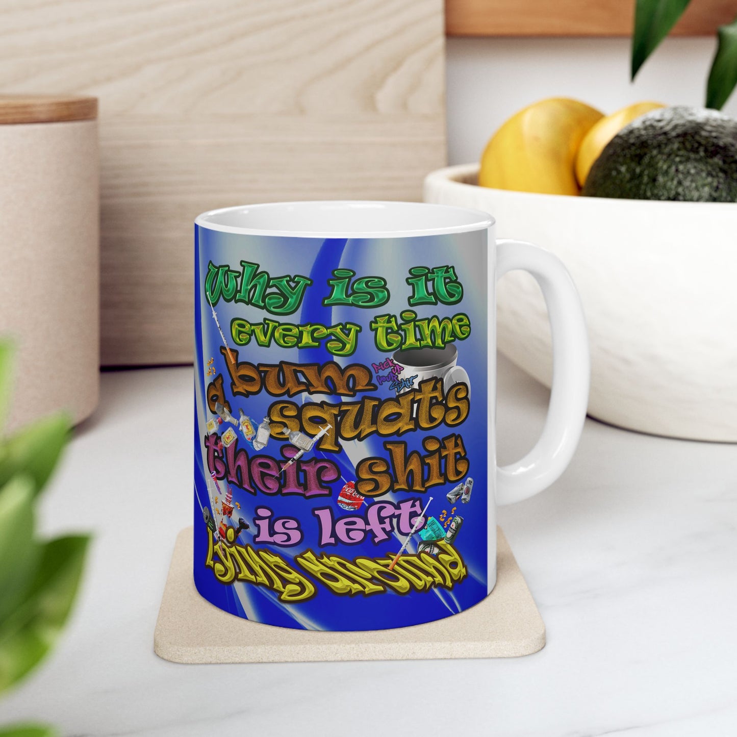 the bum's shit - White Mug (blue-white wave)