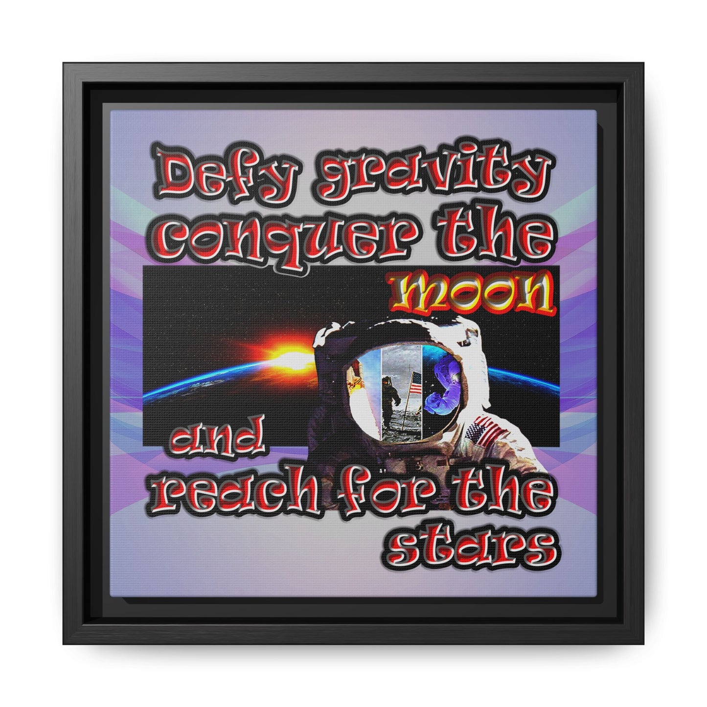defy conquer reach - framed canvas art (light blue-pink wave)