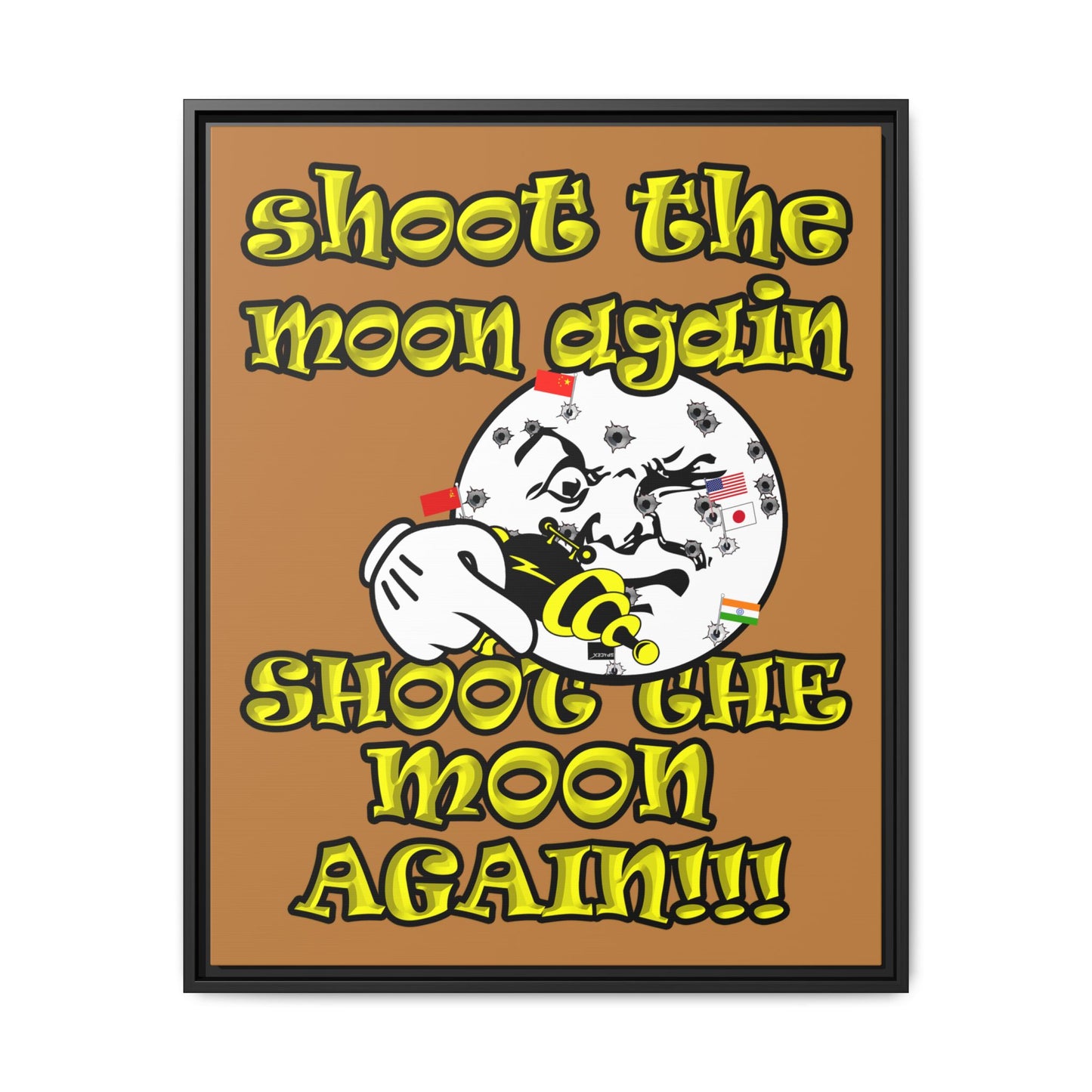 shoot the moon again - framed canvas art (light brown)
