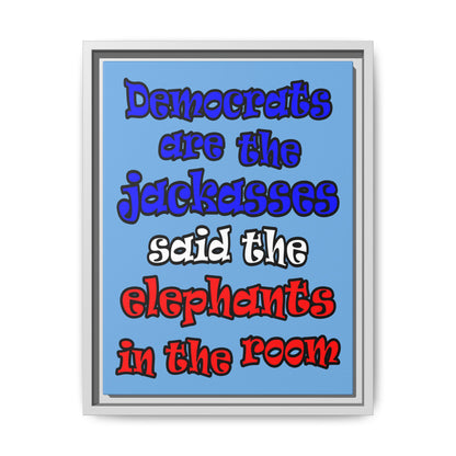 donkeys and elephants - framed canvas art (light blue)