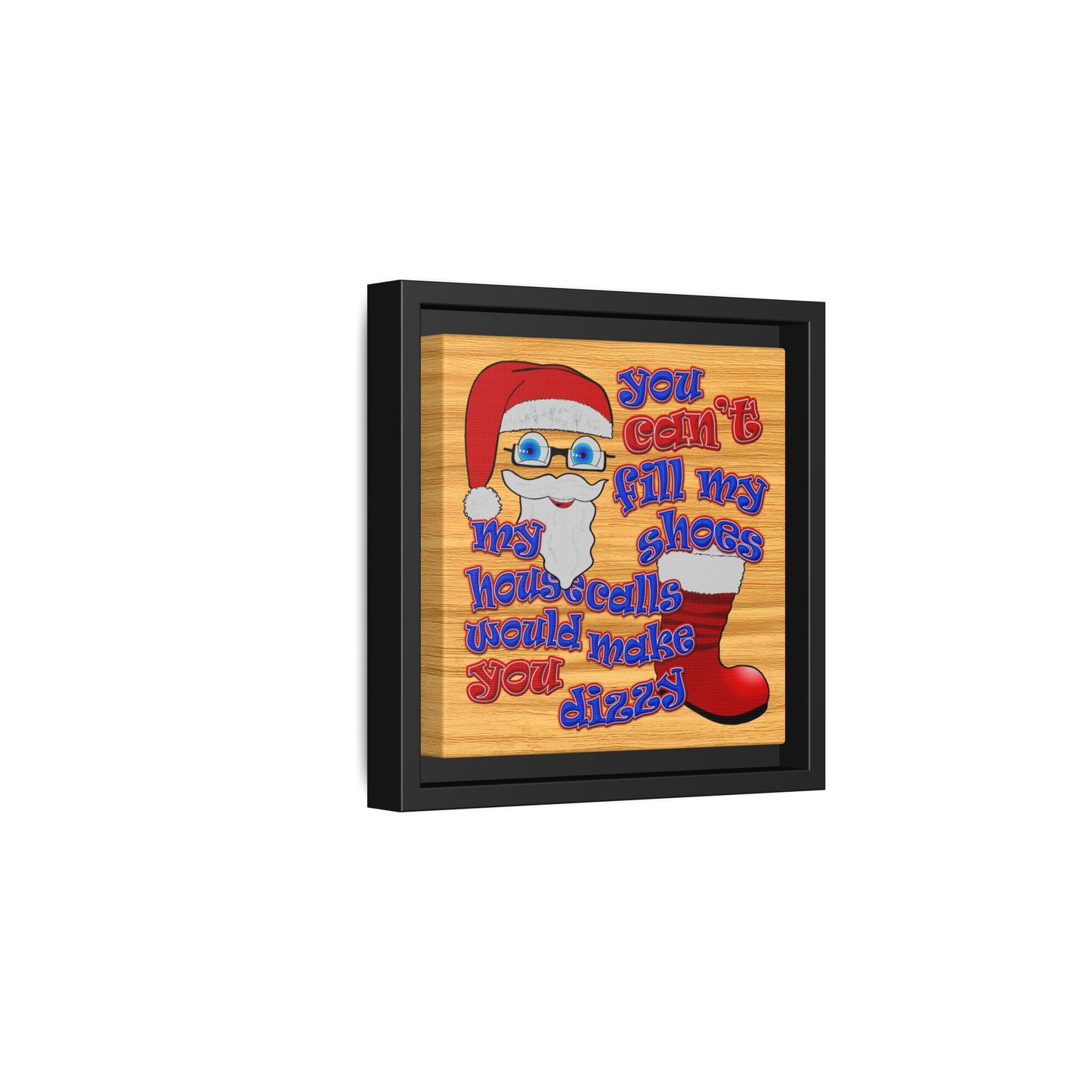 santa's shoes - framed canvas art (butterscotch wood finish)