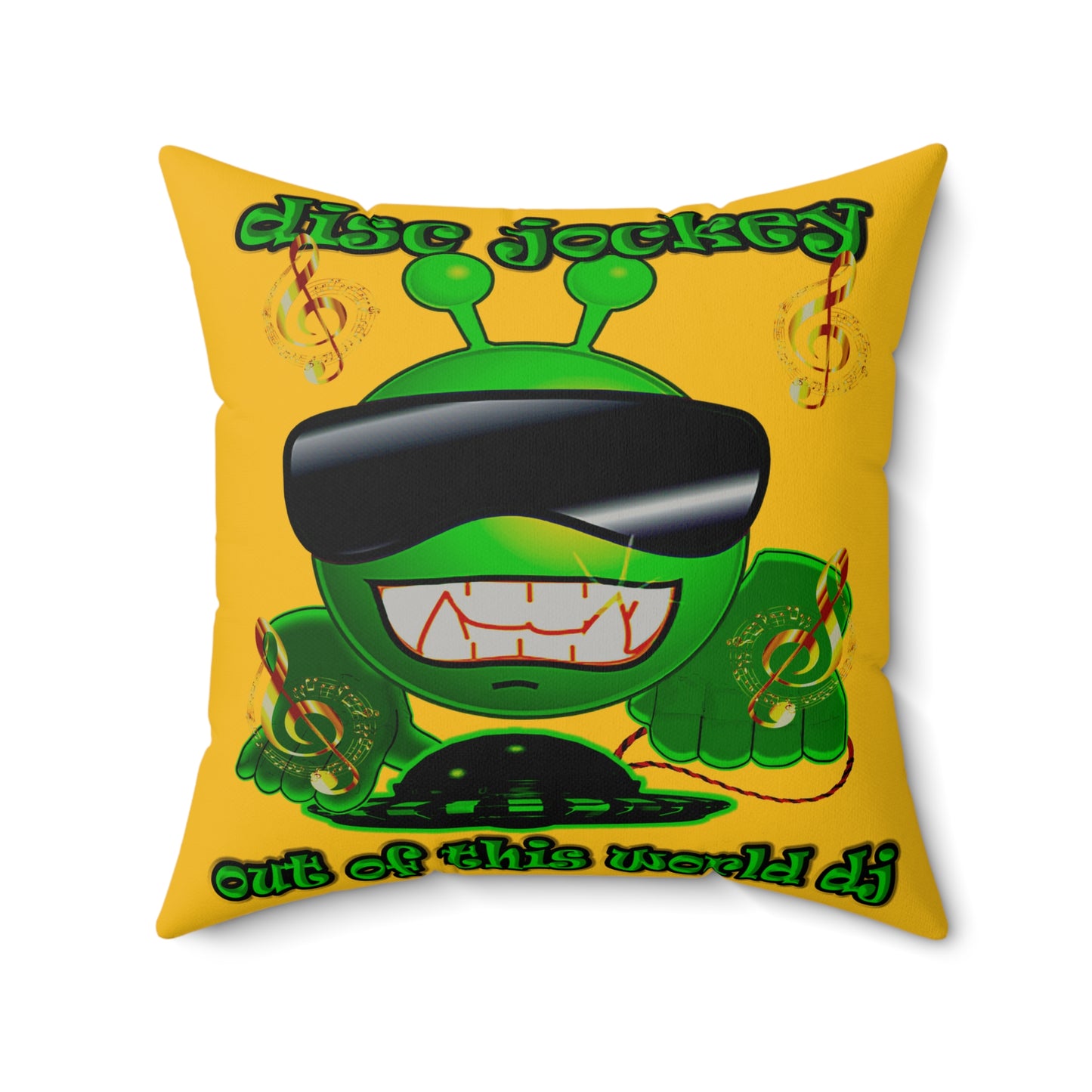 disc jockey - Faux Suede Square Pillow - (yellow)