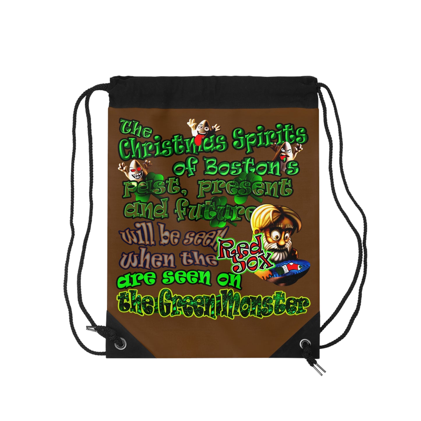 christmas spirits of boston - Drawstring Bag (brown)