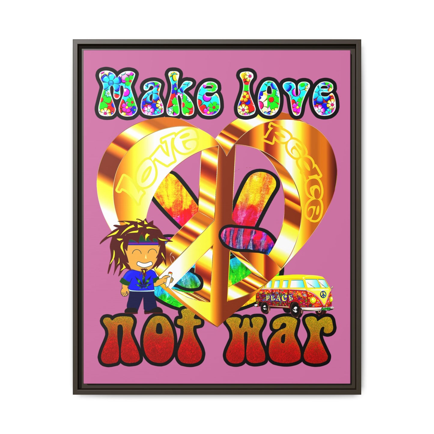 love peace - framed canvas art (light pink)
