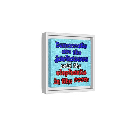 donkeys and elephants - framed canvas art (faded blue)