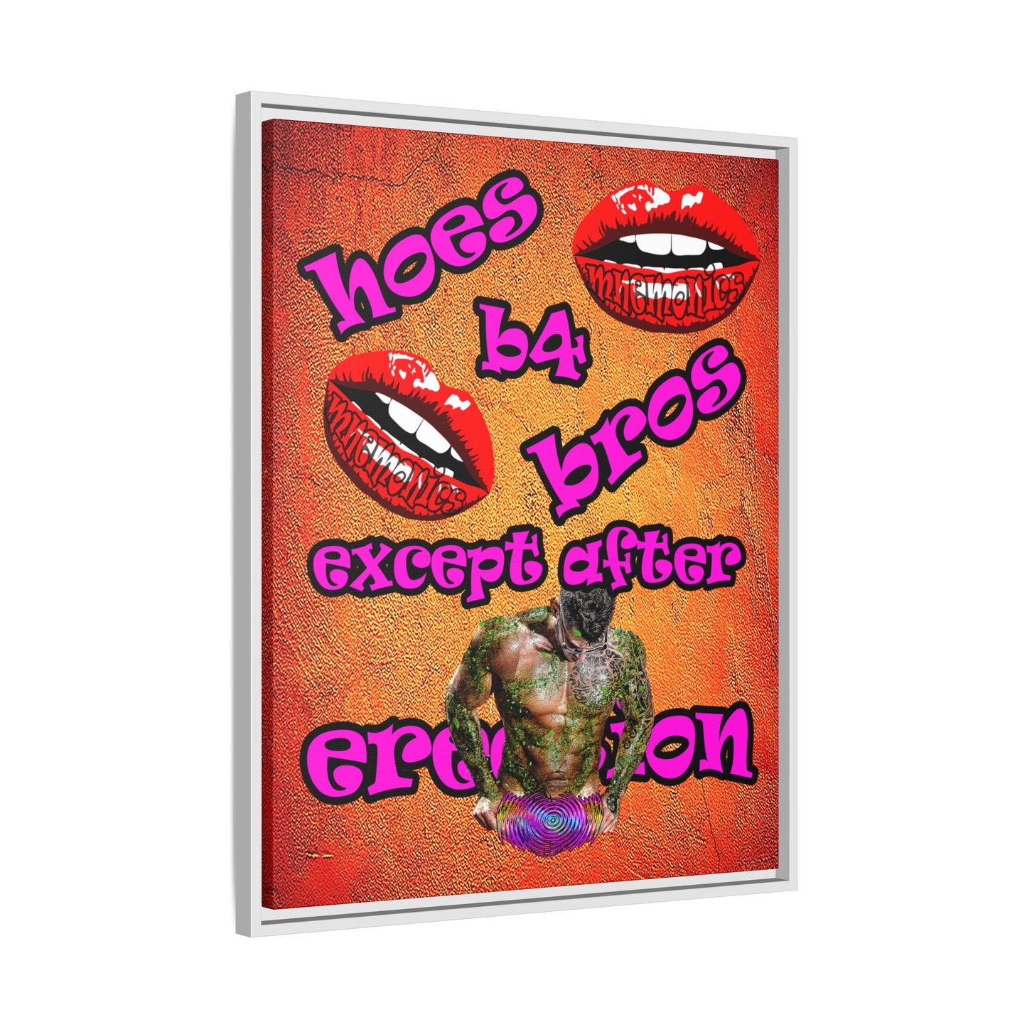 hoes b4 bros - framed canvas art (burnt orange)