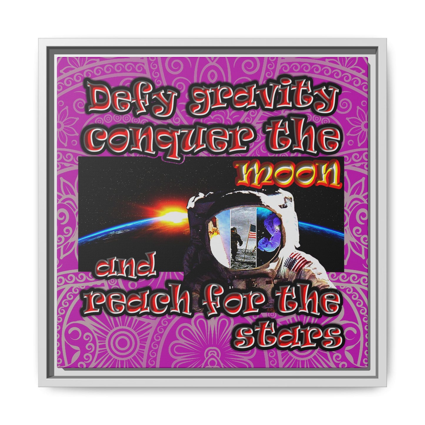 defy conquer reach - framed canvas art (pink swirl)