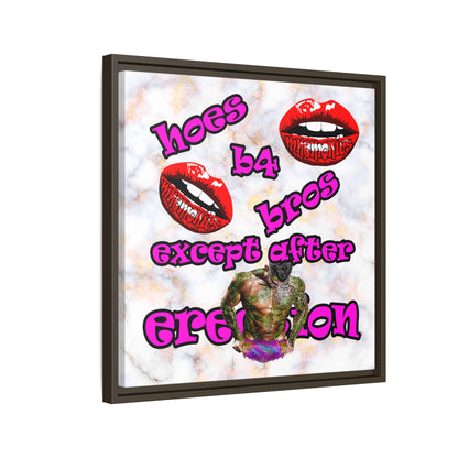 hoes b4 bros - framed canvas art (white marble)