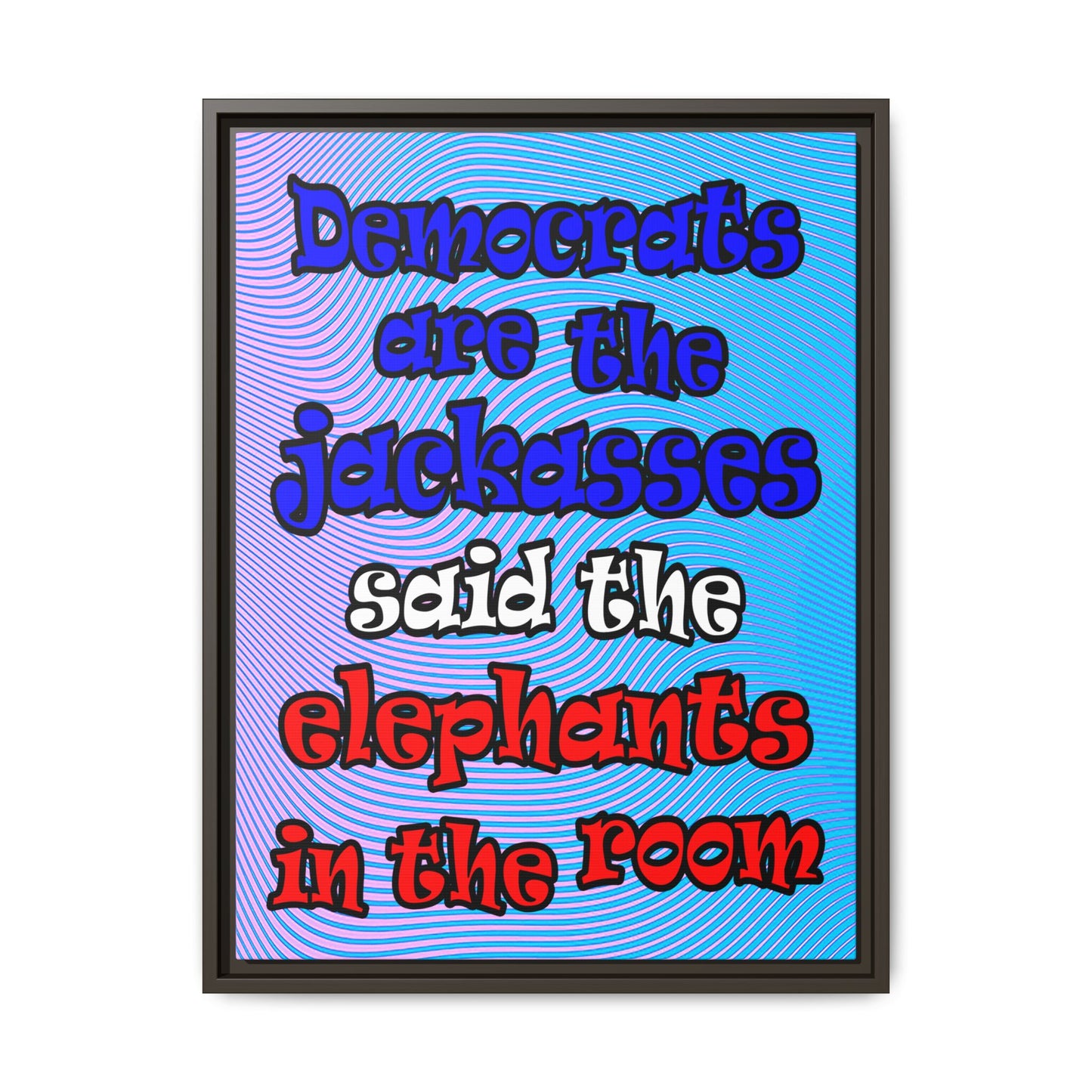 donkeys and elephants - framed canvas art (light blue-purple wave)