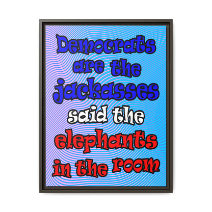 donkeys and elephants - framed canvas art (light blue-purple wave)
