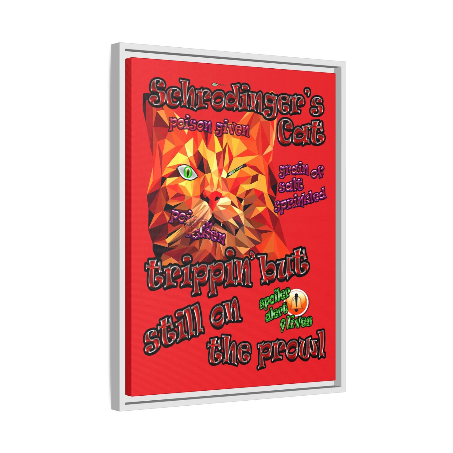 schrodinger's cat - framed canvas art (red)