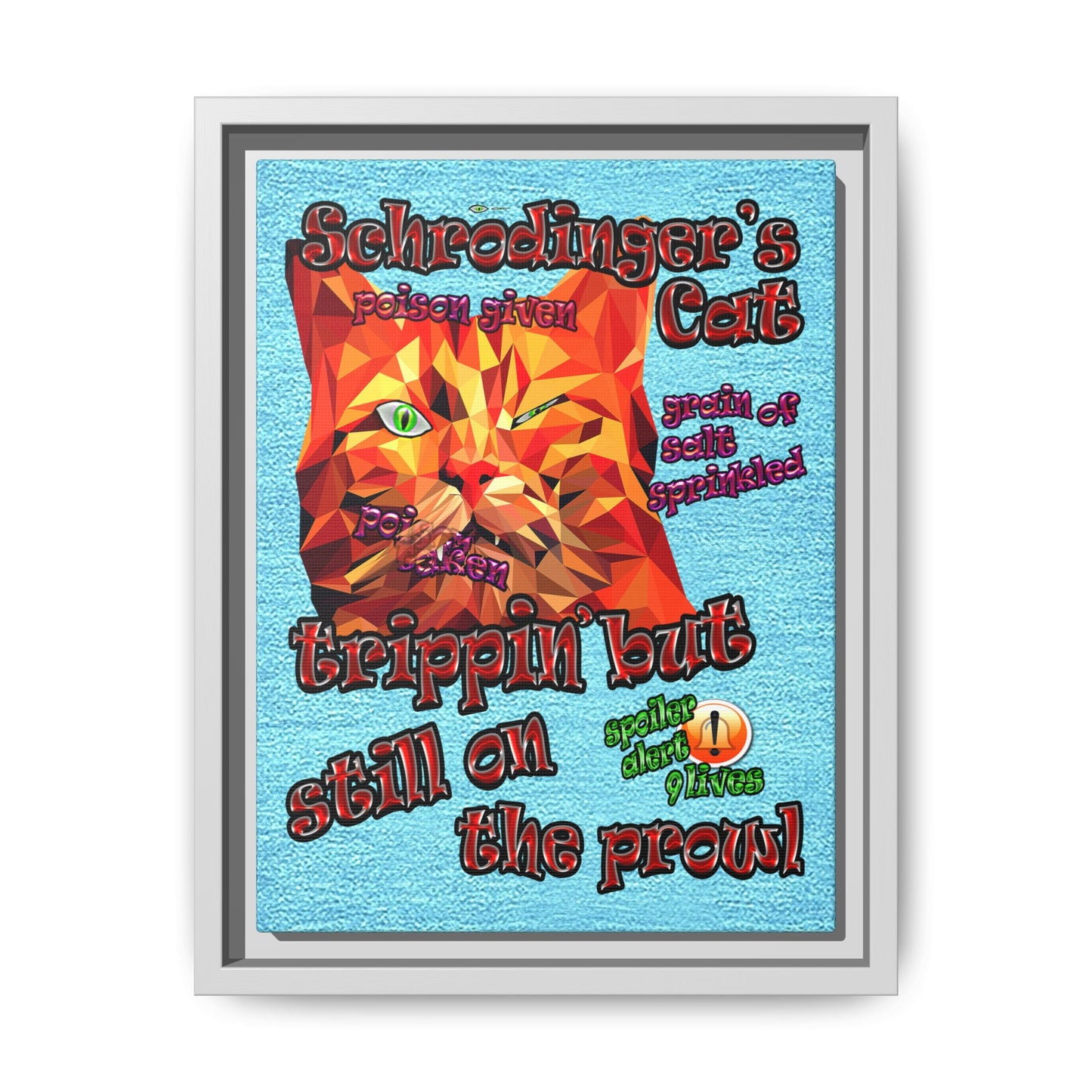 schrodinger's cat - framed canvas art (faded blue)