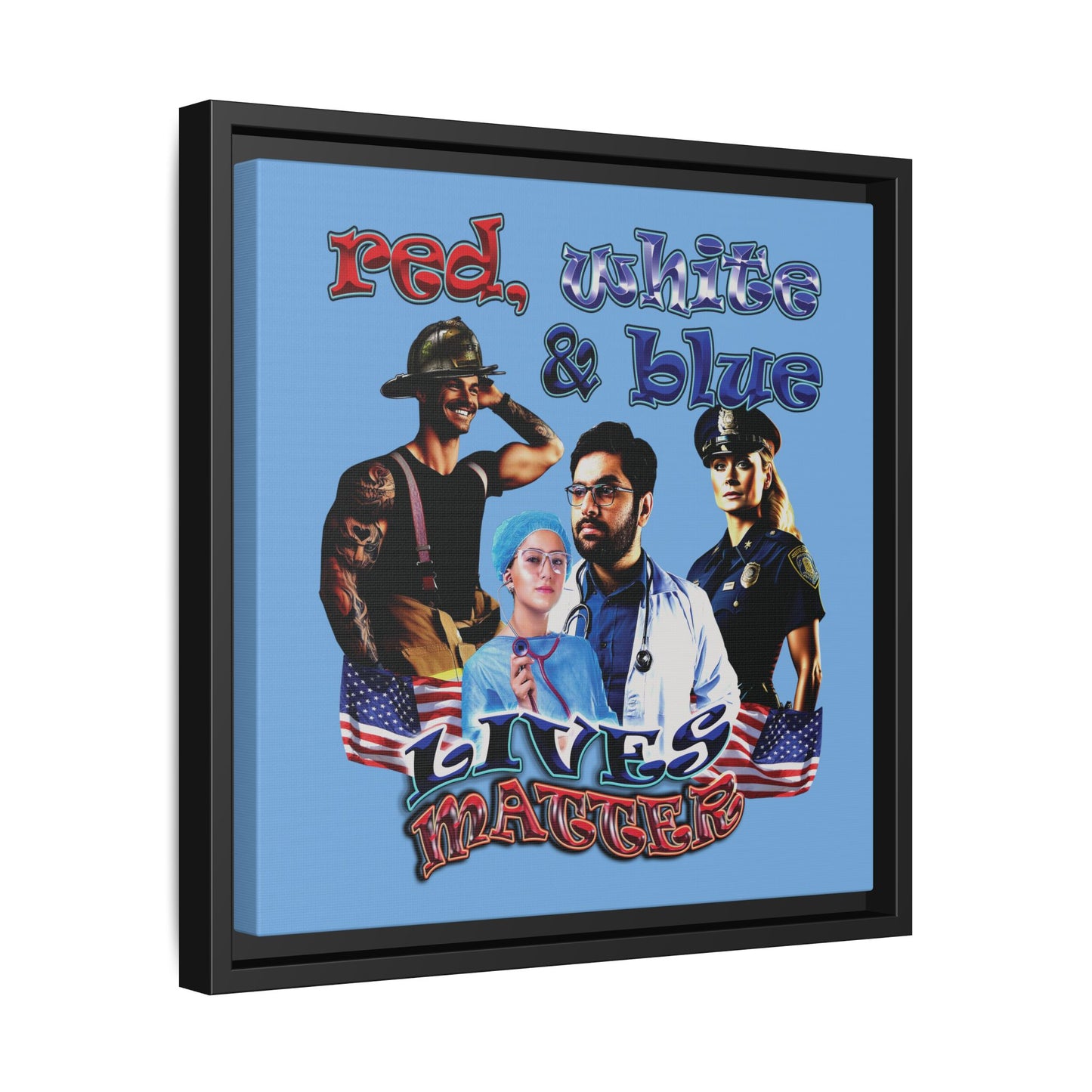 rw&b lives matter - framed canvas art (light blue)