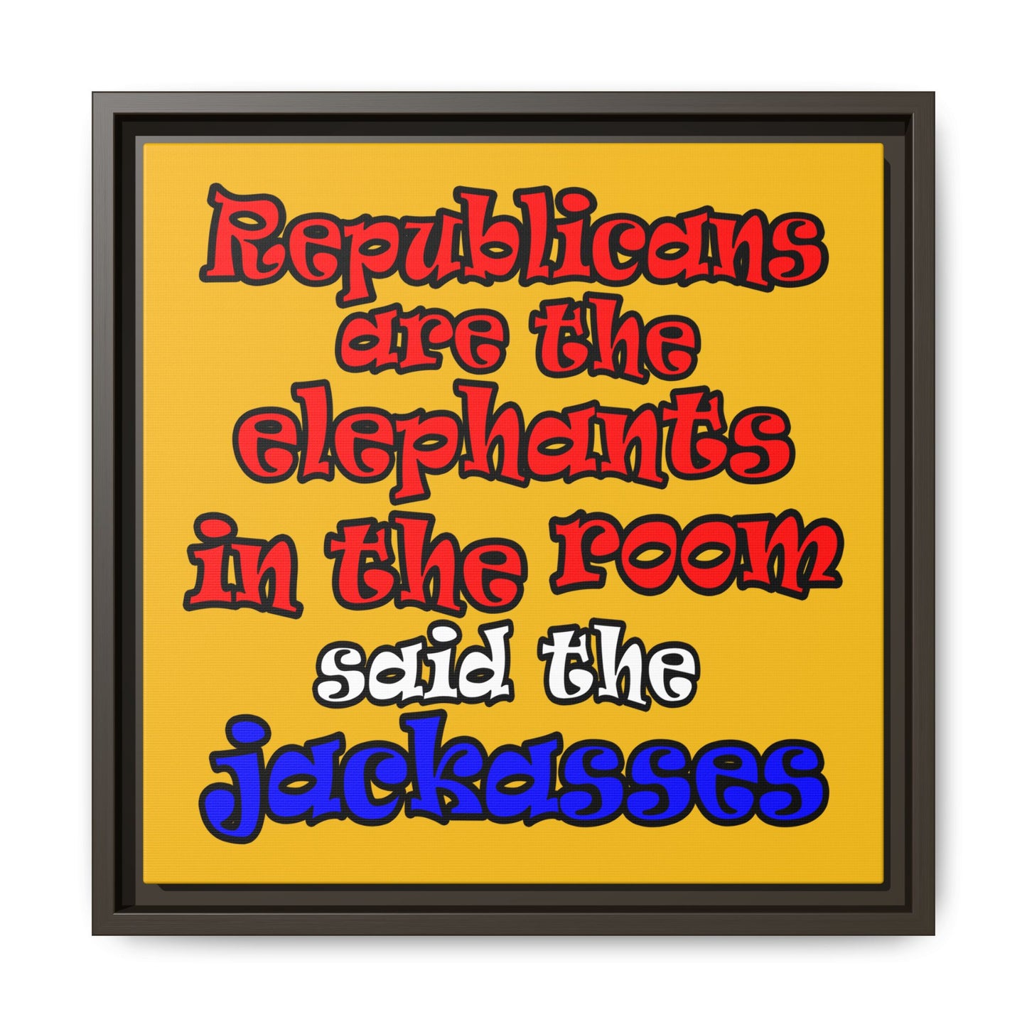 donkeys and elephants - framed canvas art (yellow)