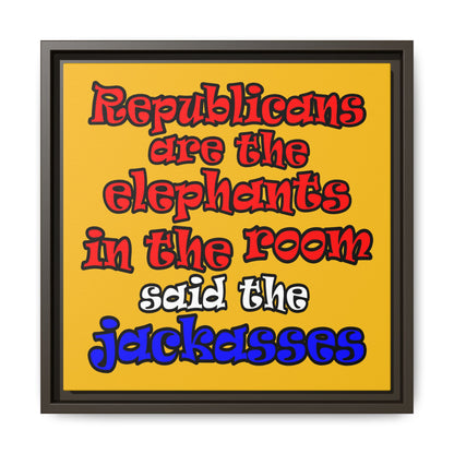 donkeys and elephants - framed canvas art (yellow)