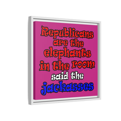 donkeys and elephants - framed canvas art (pink)