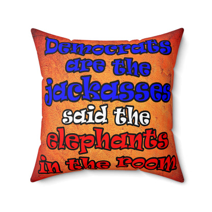 donkeys and elephants - Spun Polyester Square Pillow - (burnt orange)