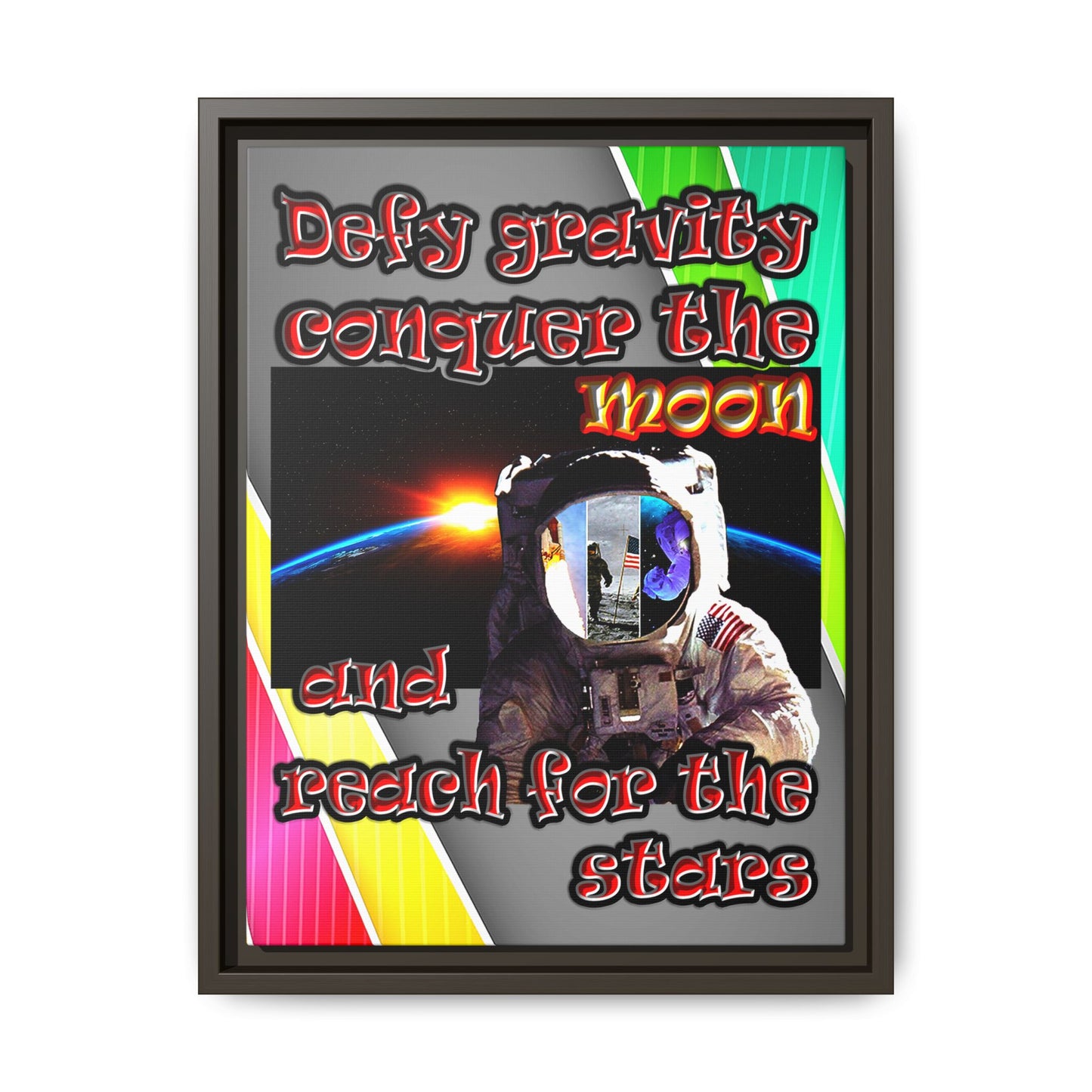 defy conquer reach - framed canvas art (rainbow split)