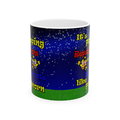 popping like popcorn - White Mug ('snoops' background)