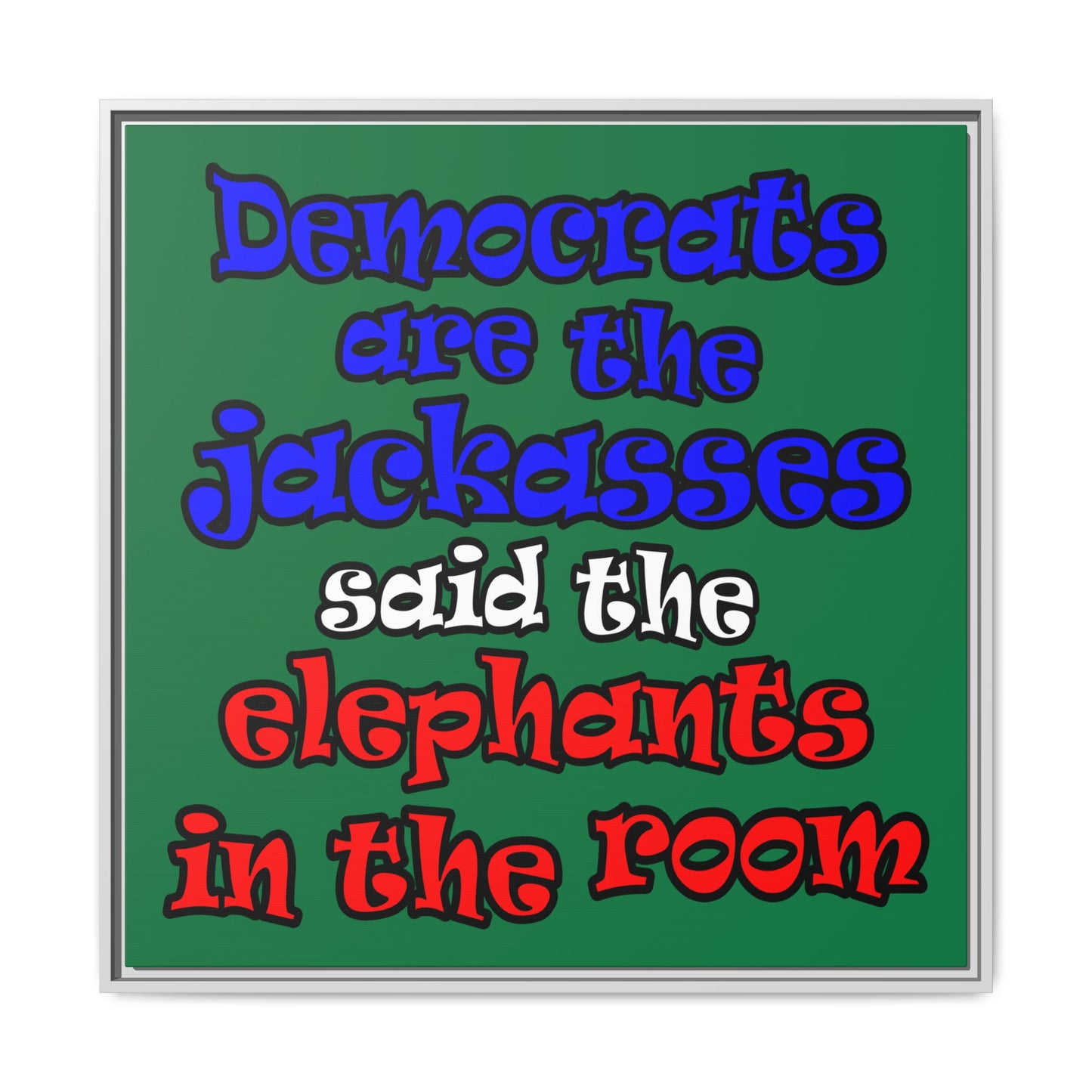 donkeys and elephants - framed canvas art (dark green)