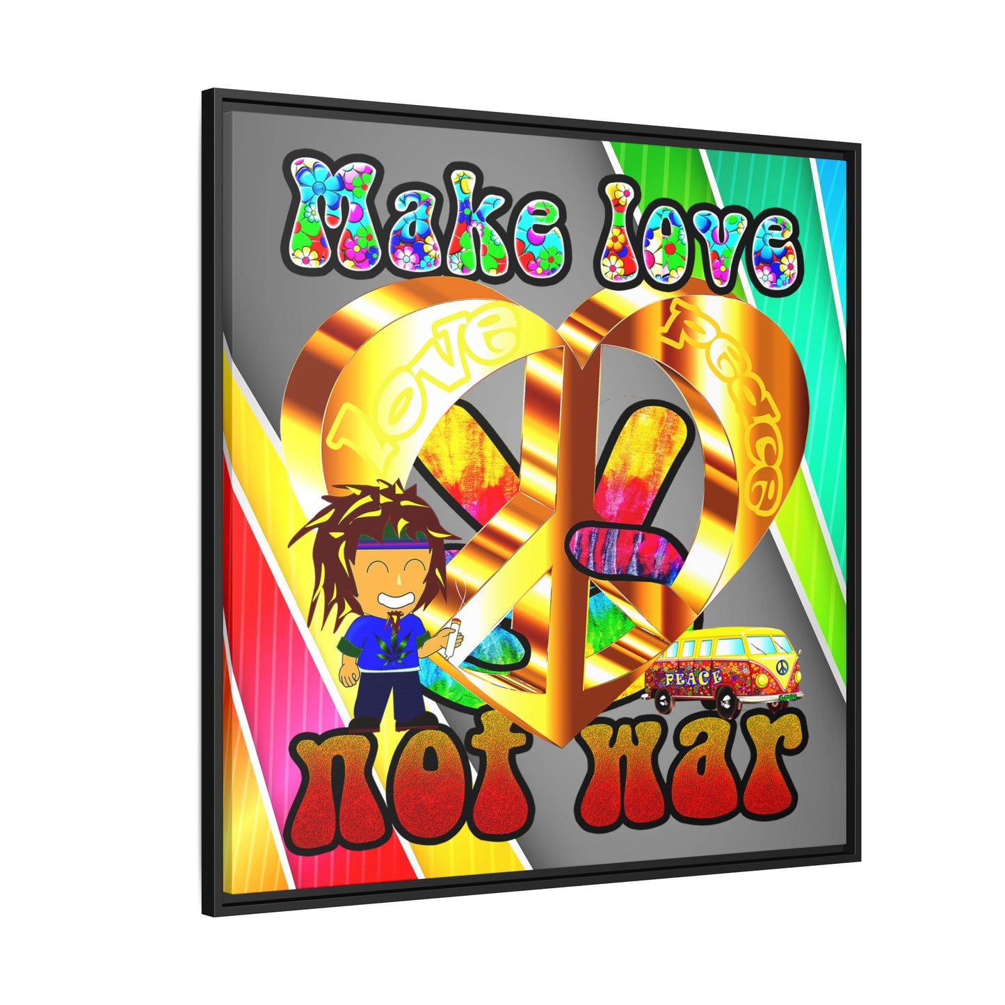 love peace - framed canvas art (rainbow split)
