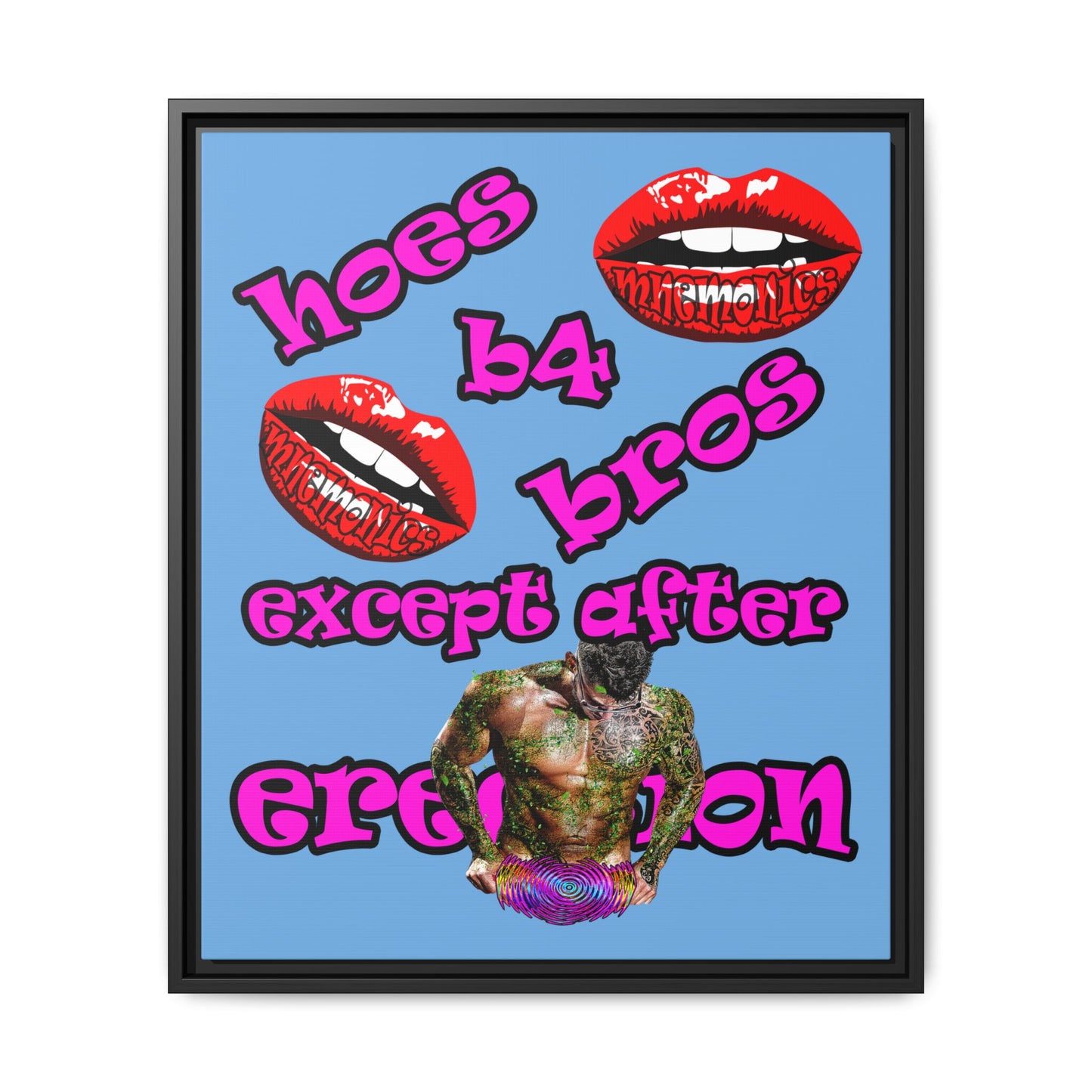 hoes b4 bros - framed canvas art (light blue)