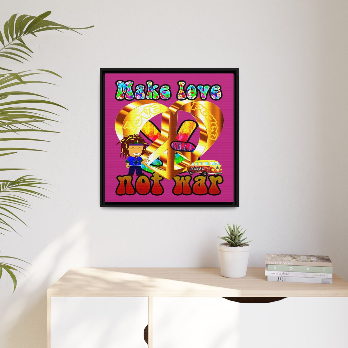 love peace - framed canvas art (pink)