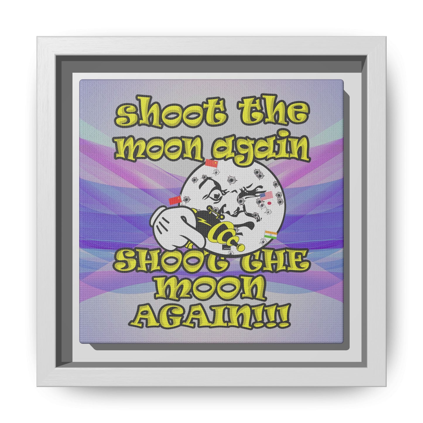 shoot the moon again - framed canvas art (light blue-pink wave)