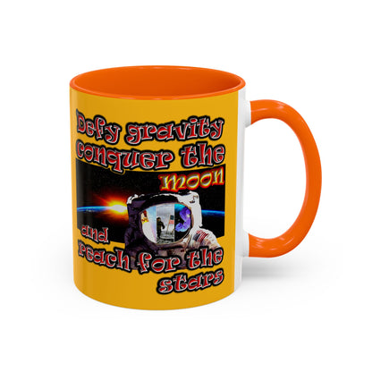 defy conquer reach - Accent Mug (yellow)