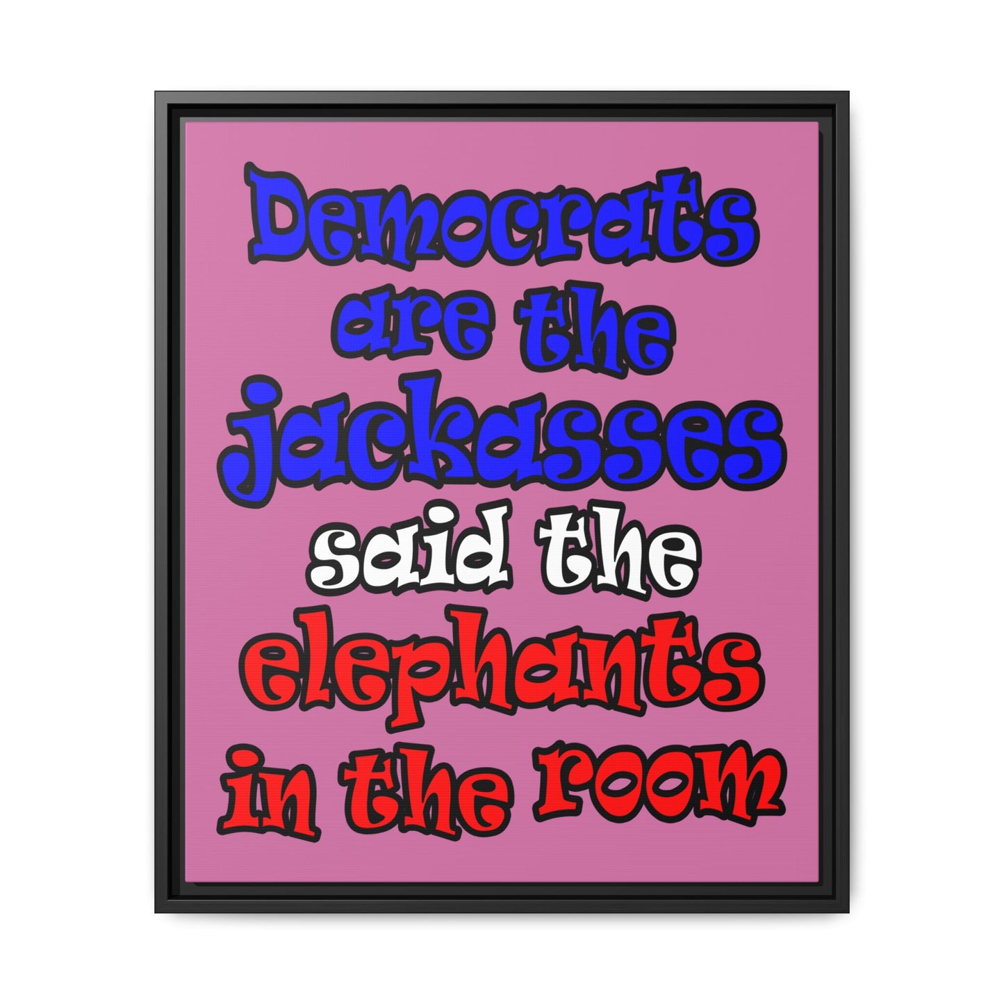donkeys and elephants - framed canvas art (light pink)