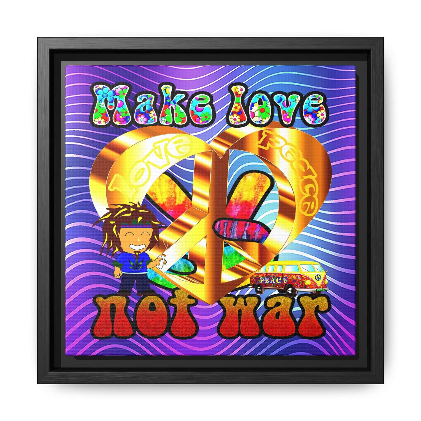 love peace - framed canvas art (purple wave)