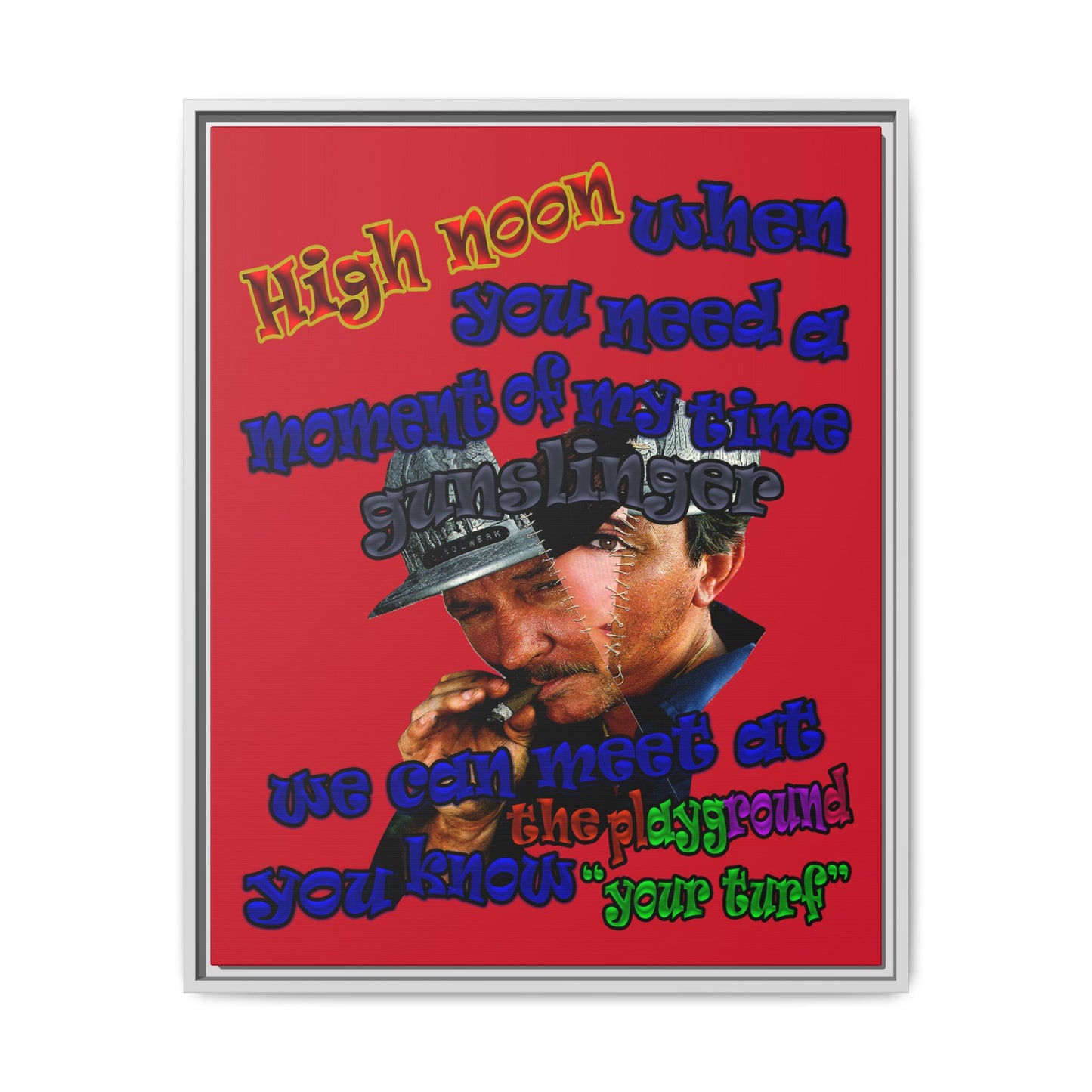 high noon - framed canvas art (dark red)