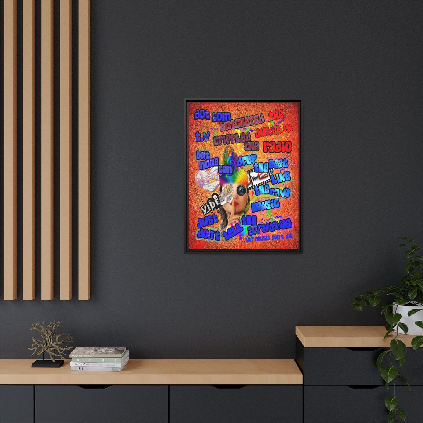 drop the beat - framed canvas art (burnt orange)